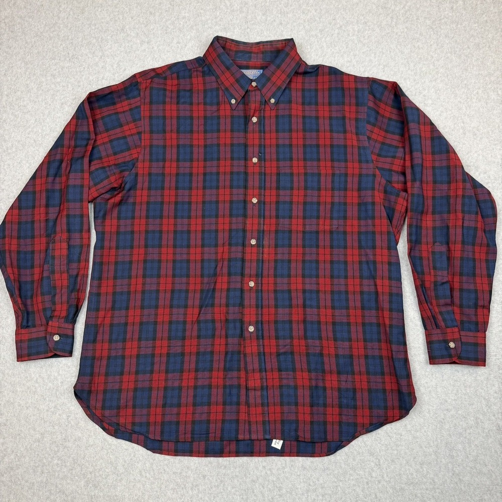 Vintage Sir Pendleton Shirt Mens Large Wool Flannel Plaid Button Up Tartan Red